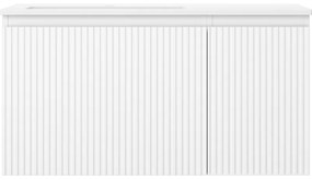 Mexen Rivel, kúpeľňová skrinka 90 cm s umývadlom Otis vľavo, 1S, 1D, drážkovaná, biela matná, 91A23-09047-3-BBFF01-W18L01