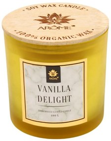 Arome Sójová sviečka Vanilla delight 400 g s dreveným knôtom a viečkom