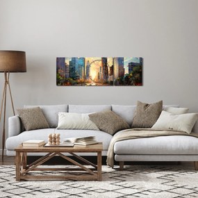 Obraz - Maľba mesta (s hodinami) (90x30 cm)