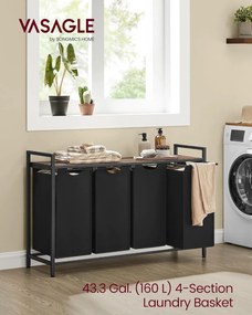 Kôš na prádlo, 4 priehradkový separátor oblečenia 116×33×72 cm, čierny a rustikálny hnedý