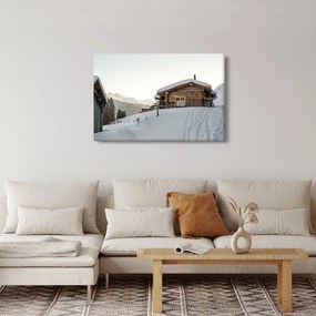 Obraz - horská chata v snehu (90x60 cm)