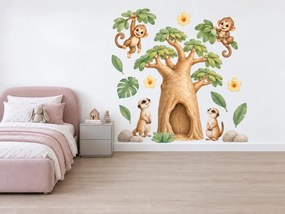 Opičky a surikaty u baobabu arch 122 x 248 cm