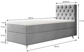 Čalúnená posteľ 90x200 ADRIA s úložným priestorom - pravá, béžová
