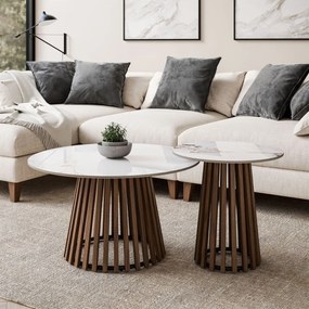 SADA OKRÚHLYCH KONFERENČNÝCH STOLÍKOV MAGNO 2v1 ORECH + MRAMOR