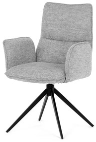 Židle jídelní, šedá látka, 360° vratný mechanismus, černý kov