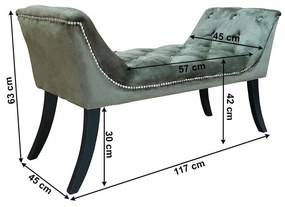 Tempo Kondela Dizajnová lavica, olivovozelená Velvet látka/kaučukové drevo, 117 cm, HEMY TYP 2