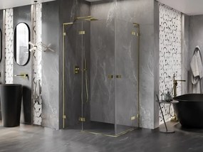 Mexen Lunar, L Duo výklopný sprchový kút 85 x 75 cm, 8mm číre sklo, zlatý profil, 834L-085L-075P-50-00