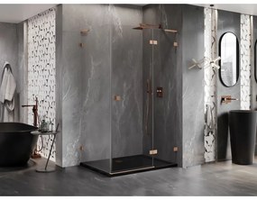Mexen Lunar, L pravý výklopný sprchový kút 85 x 70 cm, 8mm číre sklo, profil medená matná, 834L-085-070-65-00-P