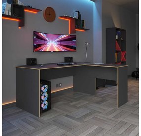 Rohový PC stolík Raven (antracit + dub) . Akcia -21%. Vlastná spoľahlivá doprava až k Vám domov. 1109410