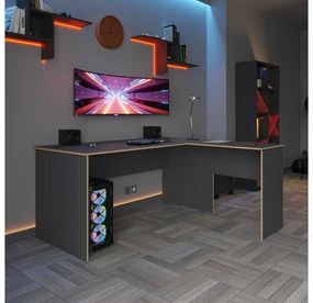 Rohový PC stolík Raven (antracit + dub) . Vlastná spoľahlivá doprava až k Vám domov. 1109410