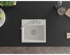 Mexen Milo, granitový drez 435x410x171 mm, 1-komorový a drezová batéria Carla, biela, 6505-20-670700-00