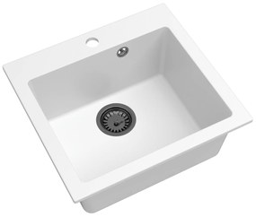 Sink Quality Ferrum 50, kuchynský granitový drez 490x450x195 mm + čierny sifón, biela, SKQ-FER.W.1K50.XB