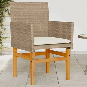 Záhradné stoličky s vankúšmi 2ks béžové polyratan masívne drevo 368716