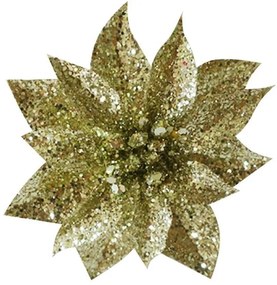 Slovakia Trend Kvet GlitterPoinsettia, so štipcom, zlatý, 9x8 cm