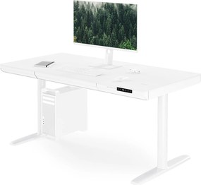 Elektrický písací stôl sit-stand so zásuvkou a bezdrôtovou nabíjačkou Qi biely, 1400 mm: ELLIS