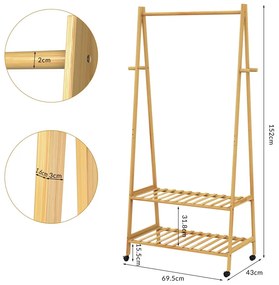 InternetovaZahrada Vešiak na oblečenie s kolieskami 155x70x45cm - bambus