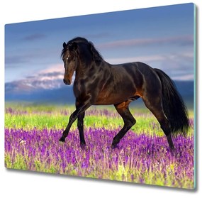 Sklenená doska na krájanie Kôň na poli levandule 60x52 cm