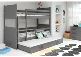 Detská poschodová posteľ s výsuvnou posteľou RICO 200x90 cm Sivá Sivá