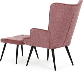 Relaxačné kreslo ušiak s taburetom ROYAL II — kov, látka, ružová