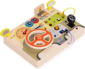 ECOTOYS LED senzorická drevená manipulačná doska pre deti vzdelávací panel auto volant 14 prvkov
