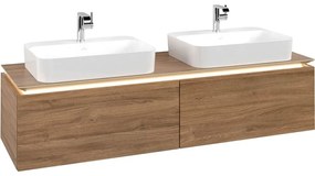 VILLEROY &amp; BOCH Legato závesná skrinka pod dve umývadlá na dosku, 2 zásuvky, s LED osvetlením, 1600 x 500 x 380 mm, Oak Kansas, B767L0RH