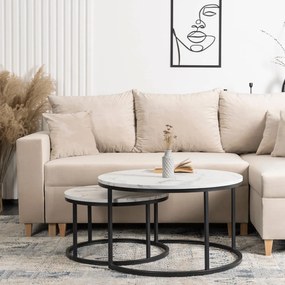 Set 2 konferenčných stolíkov Delito Max (mramor biely + čierna) . Akcia -30%. Vlastná spoľahlivá doprava až k Vám domov. 1119268