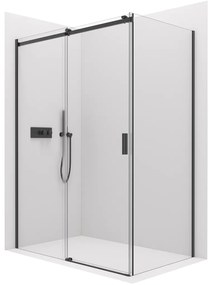 Cerano Lantono, sprchovací kút s posuvnými dverami 100(dvere) x 90(stena) x 195 cm, 8mm číre sklo, čierny profil, CER-CER-431476