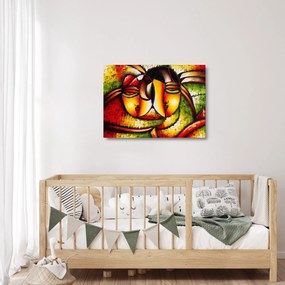 Sklenený obraz - Olejomaľba, abstraktné tváre (70x50 cm)