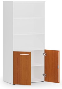 Kombinovaná kancelárska skriňa PRIMO WHITE, nízke dvere, 800 x 500 x 1781 mm, biela/čerešňa