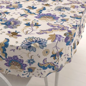 Biante Bavlnený oválny obrus Sandra SA-539 Modro-fialové orientálne kvety na svetlo béžovom 80x120 cm