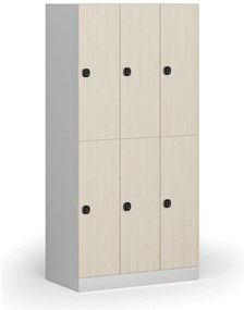 Šatníková skrinka s úložnými boxmi, 6 boxov, 1850 x 900 x 500 mm, demont, kódový zámok, laminované dvere, breza