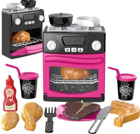 LEAN Toys Hračka sporák s rúrou jedenie svetlá zvuky ružová