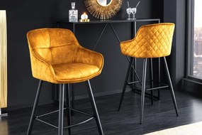 Dizajnová barová stolička EUPHORIA, horčicovo žltá, zamat