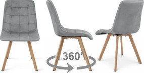 Jedálenská stolička CIEZA 360 zamatová, svetlosivá / hnedé nohy