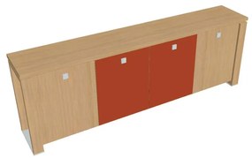 Nízka skriňa Verno+ 260 x 46 x 90 cm, kombinované dvere, dub svetlý / oranžová