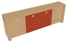 Nízka skriňa Verno+ 260 x 46 x 90 cm, kombinované dvere, dub svetlý / oranžová