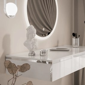 TOALETNÝ STOLÍK NESSIE BIELY LESK + STRIEBORNÝ + ZRKADLO