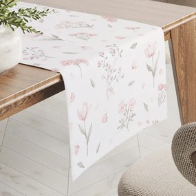 Biante Bavlnený behúň na stôl Sandra SA-741 Ružové jarné kvety na bielom 45x160 cm