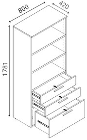 Kancelárska skriňa s kombinovanými zásuvkami PRIMO GRAY, 800 x 420 x 1781 mm, sivá/grafit