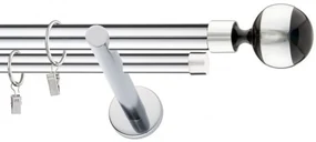Dekorstudio Chrómová dvojradová garniža čierny VIVALDI 19mm Dĺžka: 180cm, Typ uchytenia: Držiak dvojitý modern, Typ príslušenstva: Krúžky tiché so štipcami