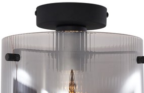 Art Deco stropné svietidlo čierne s dymovým sklom - Laura