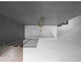 Mexen Velar L, 2-krídlová posuvná vaňová zástena 80 x 150 cm, 8mm šedé sklo, zlatá lesklá, 896-080-003-41-50