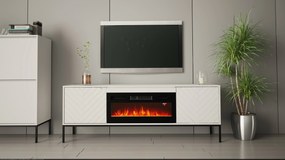 TV stolík EMY biela s elektrickým krbom