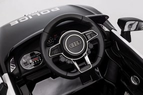 Ramiz Audi R8 Polícia na batérie pre deti + diaľkové ovládanie + EVA + pomalý štart + MP3 LED