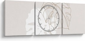 Obraz - Line art monstera N⁰2 (s hodinami) (90x30 cm)