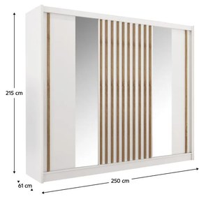 Tempo Kondela Skriňa s posuvnými dverami, biela/dub craft, 250x215 cm, LADDER