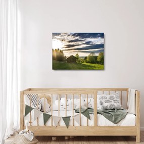 Sklenený obraz lesnej chaty (70x50 cm)