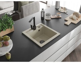 Mexen Vito, 1-komorový granitový drez 520x490x210 mm, čierna batéria Rita, béžová, 6503-69-670300-70