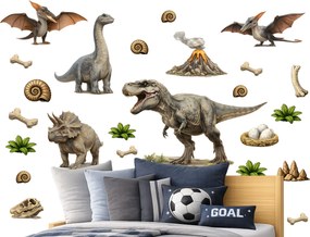 Realistické dinosaury textilní prelepiteľné nálepky na stenu hárok 46 x 35 cm