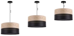 Závesné svietidlo Wood, 1x béžová dubová dýha/čierne PVC tienidlo, (fi 40cm)